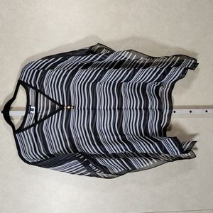 04097 Talbots black & white striped sheer silk blouse S/M